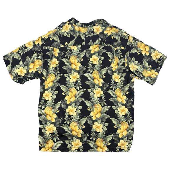 Tommy Bahama Mens XXL Floral 100% Silk Short Sleeve Hawaiian Shirt Black Yellow - Picture 2 of 7